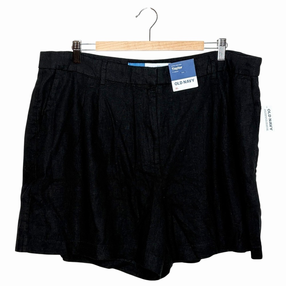 Old Navy Taylor Shorts Black Womens XL Linen Pleated Extra High Rise Minimalist